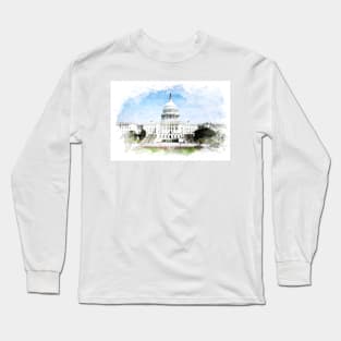 Washington DC Capitol Hill blissful Watercolor Painting Long Sleeve T-Shirt